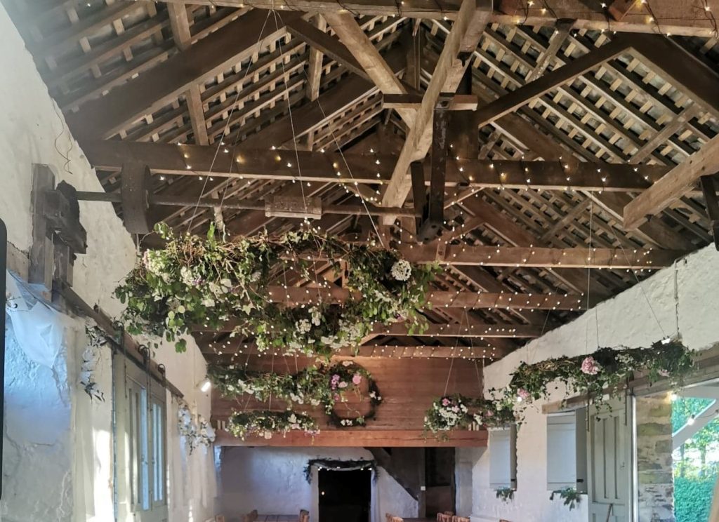 The beautiful wedding barn ready for our ceilidh at Bradstone Manor